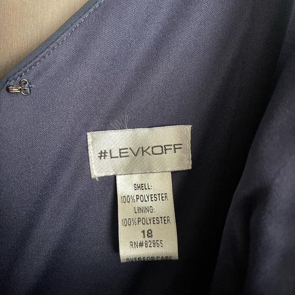 Levkoff Dress Surplice Neck Chiffon A-Line Gown in Navy size 18 - Picture 6 of 6